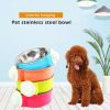 Pet Stainless Steel Bowl Hanging Cage Type Fixed Cute Dog Basin Cat Supplies Puppy Food Drinking Water Feeder Pets Accessories - blue - 13cm