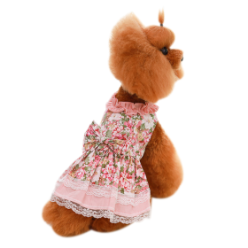 Dog Dress Bowknot Floral Dress Cute Rosette Dog Sundress Dog Princess Dresses - XS - pink