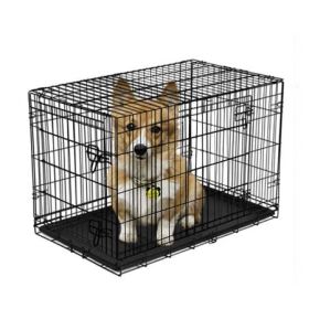 Double-Door Foldable Metal Wire Dog Crate with Divider; Medium; 30" - 2-door - Metal, plastic