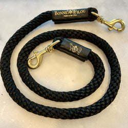 Braided Rope Leash - Black w/ Black Leather Sleeve