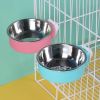 Pet Stainless Steel Bowl Hanging Cage Type Fixed Cute Dog Basin Cat Supplies Puppy Food Drinking Water Feeder Pets Accessories - green - 13cm