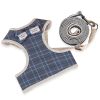 Dog Breathable Mesh Harness with Leash Pet Walking Harness with Cute Bows Adjustable Training Vest - Checkered Blue - S