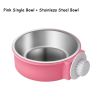 Pet Stainless Steel Bowl Hanging Cage Type Fixed Cute Dog Basin Cat Supplies Puppy Food Drinking Water Feeder Pets Accessories - pink - 17cm