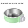 Pet Stainless Steel Bowl Hanging Cage Type Fixed Cute Dog Basin Cat Supplies Puppy Food Drinking Water Feeder Pets Accessories - green - 13cm