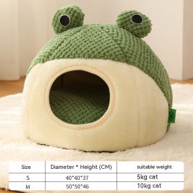 Pet Cat Dog Nest Little Frog Series Warm Plush Mat Autumn Winter Pet House Full Package Nest For Small Cats Dogs Within 5KG (Option: Green Nest-S)