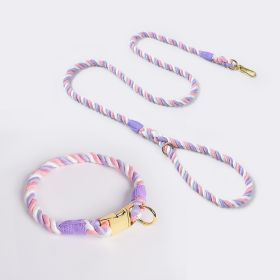 Weaving Gradient Colored Cotton Rope Pet Collar (Option: Purple White-XL)