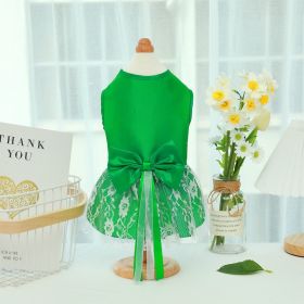 Pet Wedding Dress Bowknot Dog Thin Skirt (Option: Green-M)