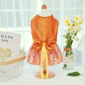 Pet Wedding Dress Bowknot Dog Thin Skirt (Option: Orange-M)