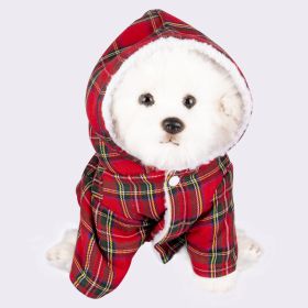 Dog Hooded Sweater Plaid Pet Clothes (Option: Red-S)