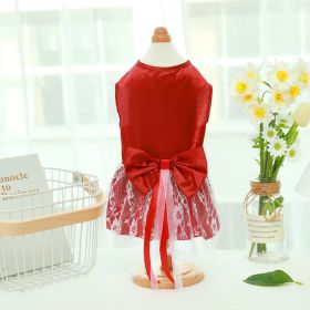 Pet Wedding Dress Bowknot Dog Thin Skirt (Option: Red-M)