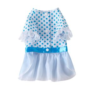 Dog Clothes Pet Polka Dot Breathable Princess Tulle Skirt (Option: Blue-S)