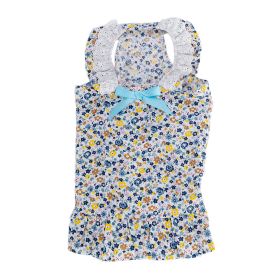 Cute Pet Skirt Bow Thin Dog Clothes (Option: Blue Floral-L)