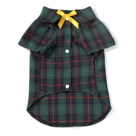 Pet Clothes Small And Medium-sized Dogs Plaid Shirt (Option: Dark Green Bow Knot Female-L)