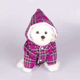 Dog Hooded Sweater Plaid Pet Clothes (Option: Rose Red-XXL)