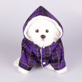 Dog Hooded Sweater Plaid Pet Clothes (Option: Purple-XXL)