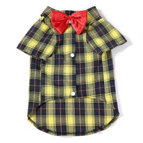 Pet Clothes Small And Medium-sized Dogs Plaid Shirt (Option: Yellow Bow Tie Male-XL)