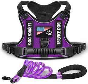 Shock Absorption Comfortable Night Vision Reflective Pet Harness Dog Vest Traction Chest Strap (Option: Purple With Rope-M)