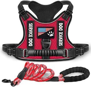 Shock Absorption Comfortable Night Vision Reflective Pet Harness Dog Vest Traction Chest Strap (Option: Red With Rope-M)