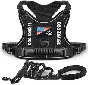 Shock Absorption Comfortable Night Vision Reflective Pet Harness Dog Vest Traction Chest Strap (Option: Black With Rope-M)