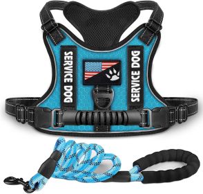 Shock Absorption Comfortable Night Vision Reflective Pet Harness Dog Vest Traction Chest Strap (Option: Blue With Rope-M)